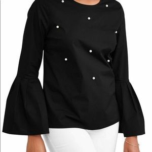 Black blouse with pearls and bell sleeves